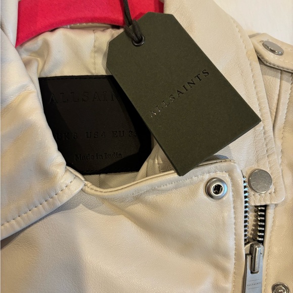 AllSaints Balfern Sheepskin Leather Biker Jacket Pampas White US 4 New With Tags - Picture 2 of 5